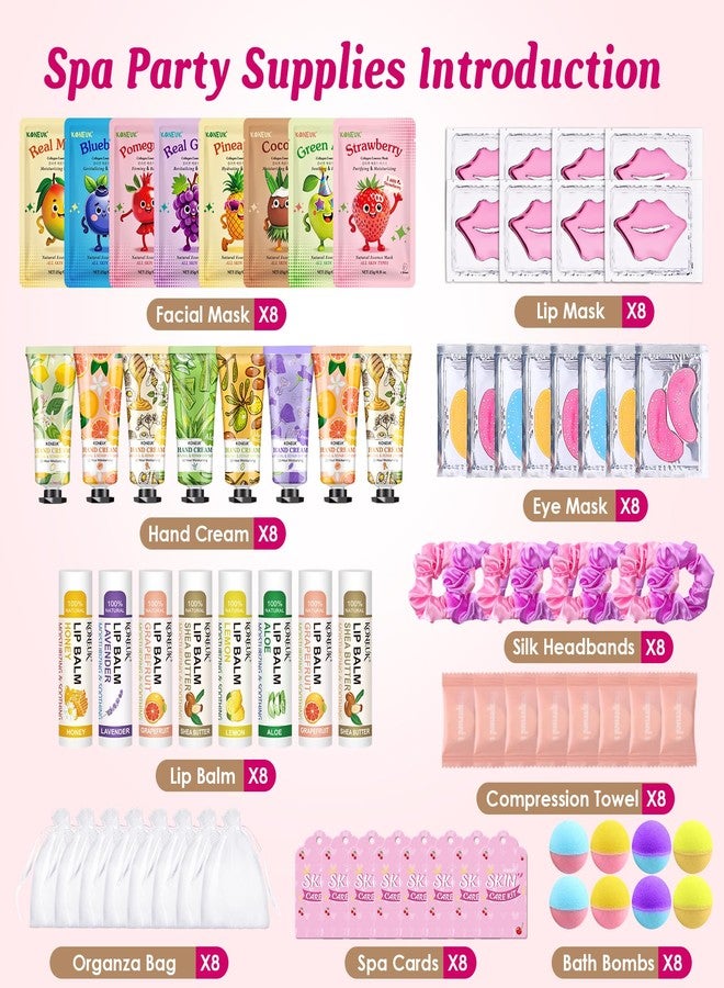 KONEUK 80PCS Spa Party Supplies for Girls, Include Facial Masks, Lip Balm, Hand Cream, Under Eye Patches, Lip Mask, Foot Bath Bombs, Compressed Towels, Sleepover and Spa Birthday Party Supplies for Girls - Image 2